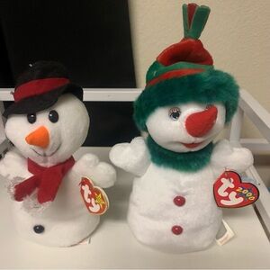 Ty Festive Snowball and Snowgirl Plush Pair with Hats and Scarves Set of 2